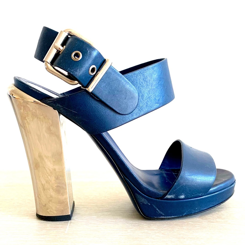 FENDI Leather Platform Sandals with Chrome Heel